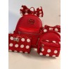 COMBO - Loungefly Disney Parks Minnie Mouse Red Sequin Bow Backpack + Wristlet Bag + Wallet