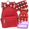 COMBO - Loungefly Disney Parks Minnie Mouse Red Sequin Bow Backpack + Wristlet Bag + Wallet